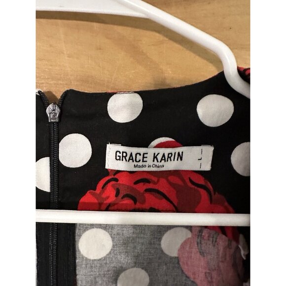 Grace Karin Rose Polka Dot Print Rockabilly Pinup Retro Party Chic Bodycon Dress - Picture 4 of 8